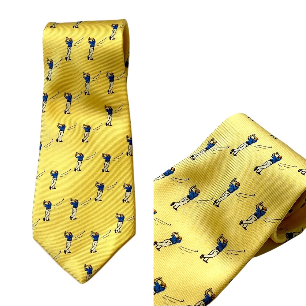 RALPH LAUREN Yellow Golfer Print Silk Tie